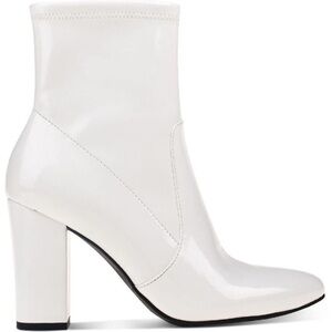 Wild Pair  Womens Becci White Patent Zipper Pointed Toe Booties Shoes white 5M